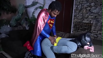 Hung black superman barebacking batman after getting blown