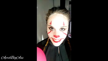 Halloween "IT" deep throat extreme and cum swallow!!! -RED video complete-