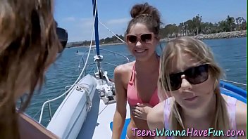 Teens suck and jerk cock on yacht