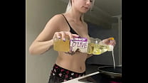 Pretty woman cooks dinner for you and then shows her body